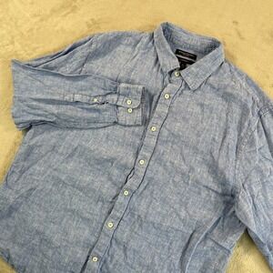 Banana Republic Shirt Men XL Blue 100% Linen Chambray Standard Fit Long Sleeve